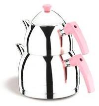 Zümrüt Pembe Bakalit Kulp Aile Çaydanlık Açık Kırmızı