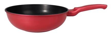 Ametist 28 cm Bakalit Kulp Bordo Wok Döküm Tava Kırmızı