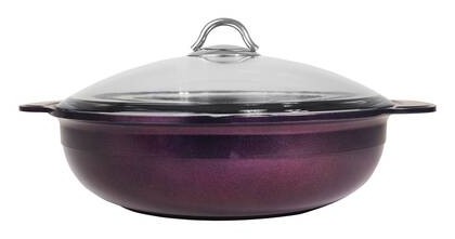 Onyx 32 cm Basık Kendinden Kulplu Cam Kapaklı Döküm Mor Tencere Koyu Pembe
